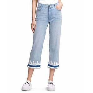 NEW DKNY women's denim tie dye hem cropped jeans in blue